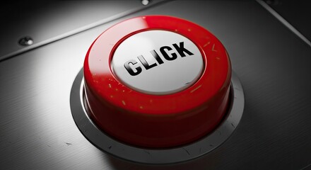 Fototapeta premium Large red glossy button with click text