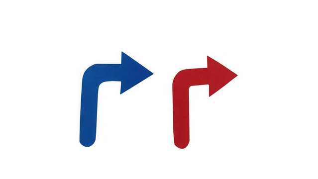 Blue and red turn right arrows showing direction signs for navigation and design isolated on transparent background