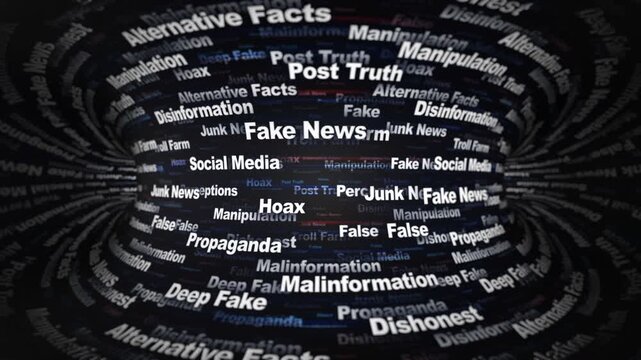 FAKE NEWS Keywords Animation on Tunnel Walls, Background, Loop
