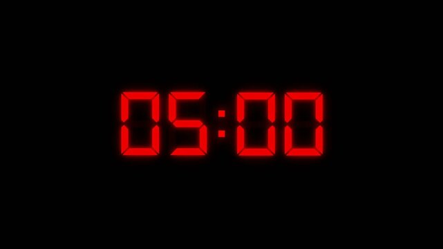 Digital countdown clock animation with clear electronic digits and modern display style. Ideal for presentations, broadcasts, events, tutorials, time‑based segments and motion graphics projects.