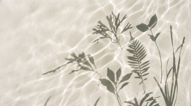 Plant Shadows with Water minimal, Minimal Botanical Water Shadow on Neutral Wall