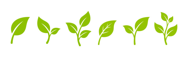 Fototapeta premium A collection of simple green leaf illustrations isolated on a white background for organic nature and eco friendly designs