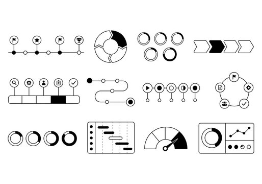 Infographic elements timelines and process charts vector set