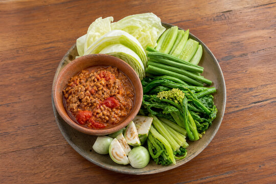 Northern Thai nam prik ong chili dip with vegetables
