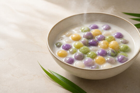 Thai bua loi rice dumplings in warm coconut milk
