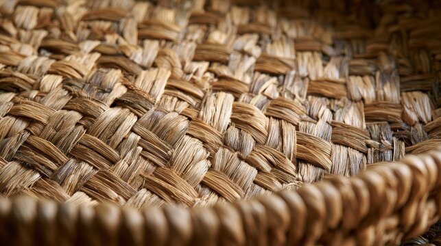 Basket weave texture displays a rustic pattern made from woven natural plant strands.