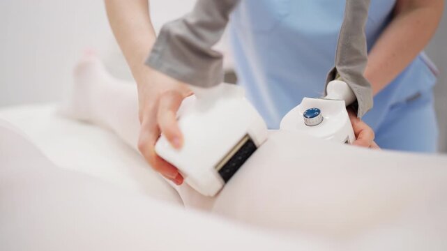 Female client receiving noninvasive body contouring massage with vacuum roller equipment, demonstrating professional beauty treatment for body shaping, skin care, wellness and aesthetic care