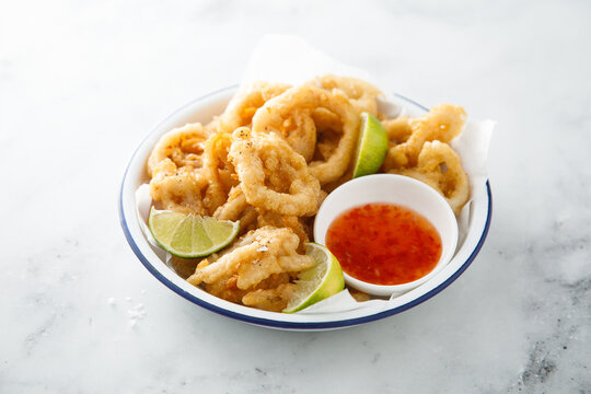 Battered deep fried squid rings