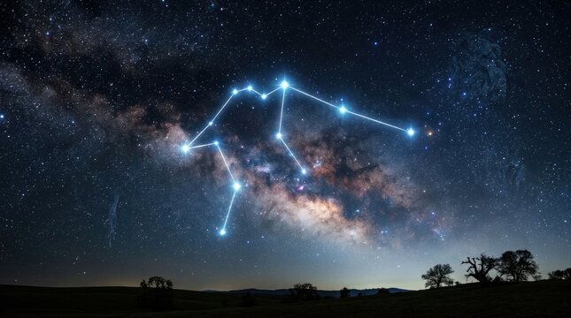 Aquarius Constellation Illuminated Against the Milky Way Galaxy.