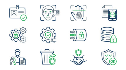 Fototapeta premium Elegant Monochromatic Icons Showcasing Modern Cybersecurity and Authentication Methods with Green Accents