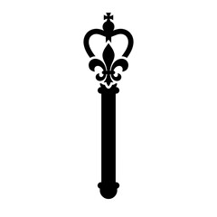 Black silhouette of a royal scepter with a fleur de lis crown design. © Hadi