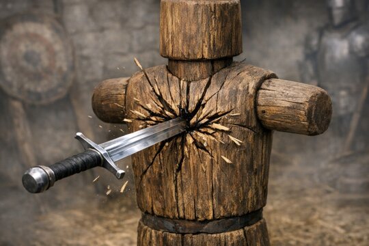 A wooden figure with a knife stuck in it, perfect for horror or crime scene illustrations