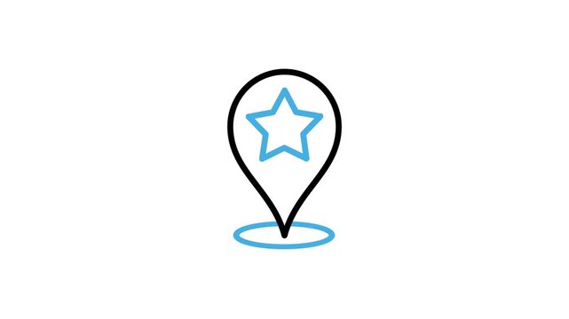 Animated favorite location map pin icon. Navigation pointer or place markers for position, geolocation, destination. Star GPS animation video with alpha channel