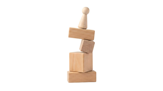 Stack of wooden blocks and shape on white background for children learning and building playtime.