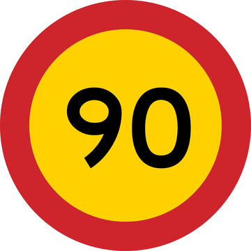 Speed Limit 90 km/h European Road Sign Circle Transparent Background