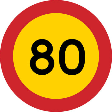 Speed Limit 80 km/h European Road Sign Circle Transparent Background