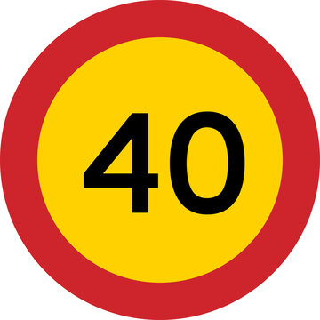 Speed Limit 40 km/h European Road Sign Circle Transparent Background