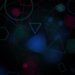 Fototapeta premium Abstract background, with overlapping geometric, shapes and soft, glowing neon outlines, in dark