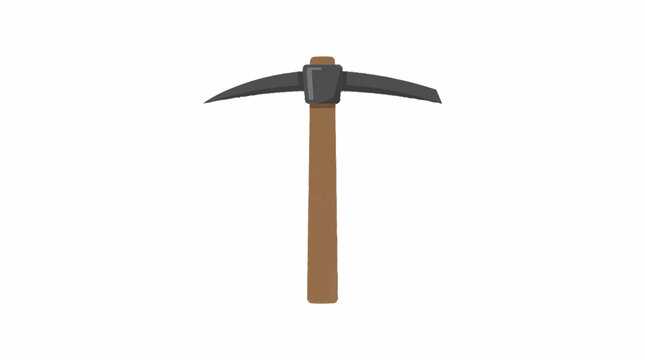 Rustic wooden handle pickaxe tool isolated on white background.