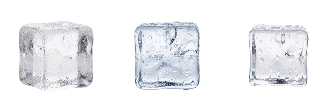 Three ice cubes isolated on transparent background