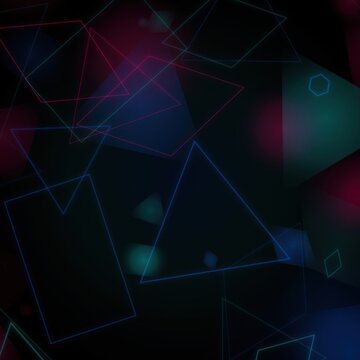 Abstract dark background, featuring overlapping geometric, triangles and thin, linear outlines