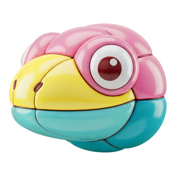 Colorful cartoon brain-shaped creature with expressive eyes and playful colors isolated on transparent background