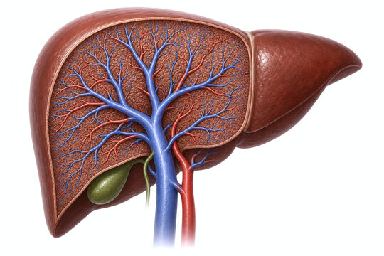 Liver cutaway showing dual blood supply anatomy