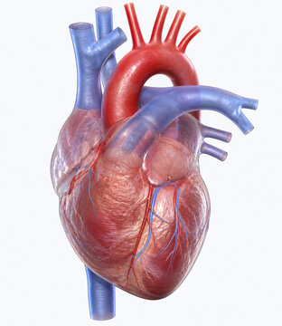 Translucent human heart with great vessels anatomy