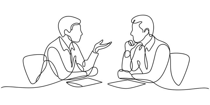 Continuous One Line Drawing of Two Coworkers Resolving Workplace Disagreement Through Discussion
