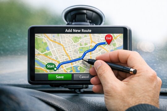 A person holds a GPS device in their hand, ready to navigate