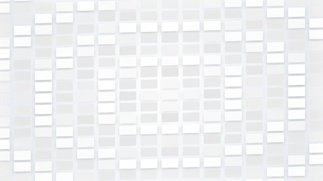 Clean abstract white geometric background animation with minimalist rectangular tiles moving in digital pattern, modern high-key corporate tech video backdrop loop with subtle soft shadows.