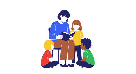 Teacher Reading Book To Children, Education Concept, Isolated