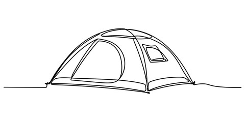 Continuous single line drawing of a camping tent for outdoor adventure and travel © Nikhil Ray