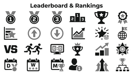 Fototapeta premium Set of leaderboard and competition ranking icons for sports statistics and digital performance tracking