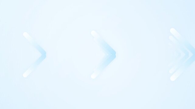 Minimalist abstract motion graphic animation featuring glowing cyan chevron arrows moving forward on a clean white background with high-key lighting, modern futuristic tech aesthetic.