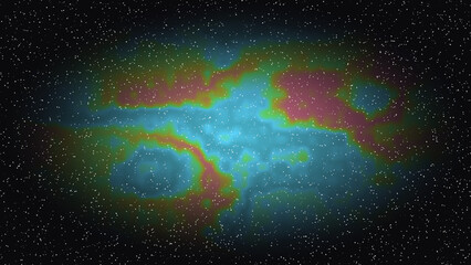 Vibrant cosmic cloud formation displaying swirling colors of blue red and yellow with a starry expanse surrounding the celestial nebula creating a sense of deep space wonder and cosmic © STDIO BLACKHOLE