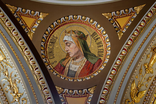 Mosaic roundel portrait of Saint Kunigunda daughter of King Bela IV on the ceiling of Saint Stephen's Basilica