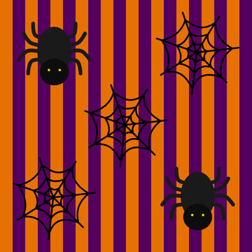 Vector seamless pattern Spooky Halloween Spider and Web Orange and Purple Background, suitable for fabric, wallpaper, packaging design