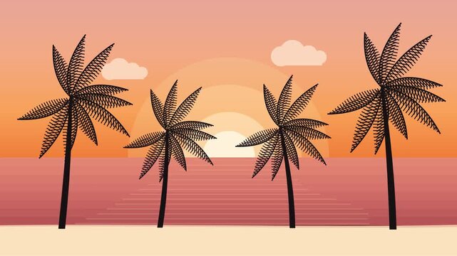 Tropical Sunset Beach Vector Motion Loop