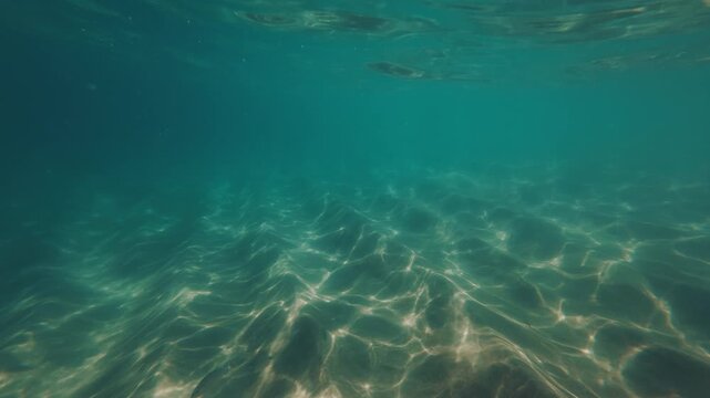 Underwater view of the sea and sandy beach near the island of Ilha Grande in Brazil