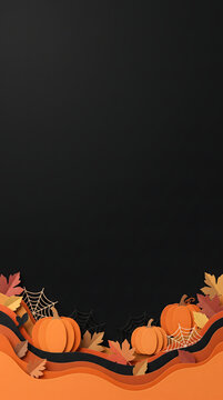Layered paper Halloween background with pumpkins and large black promotional copy space.