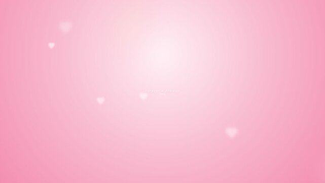 Romantic pink background featuring floating white heart particles, glowing bright light center, soft bokeh effects, ideal for Valentine's Day, wedding slideshows, and love celebrations.
