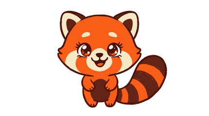 Fototapeta premium Cute red panda cartoon character with striped tail and happy smiling face illustration