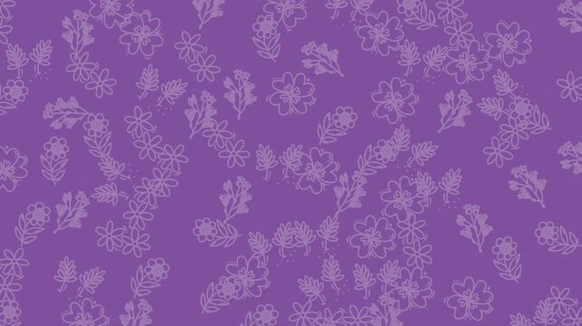 Seamless pattern with hand drawn floral elements on a purple background.