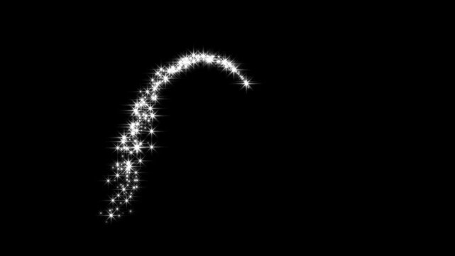 Luxury white glitter sparkle fairy dust burst with glowing star particles and twinkling shimmer line doodle stars on black background 4k loop