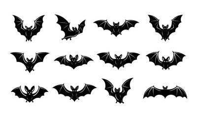 Fototapeta premium Flying Bat Silhouette Collection on White Background