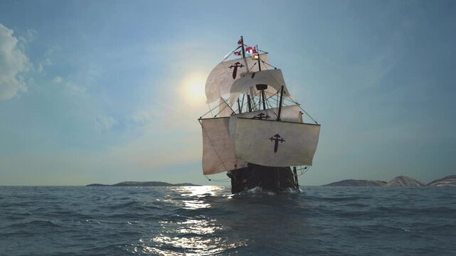 The NAO VICTORIA is the flag ship of the MAGELLAN armada. 
A scientific 3D-reconstruction of a spanish galleon fleet 
in the beginning of the 16th century.sails ahead of a global circumnavigation