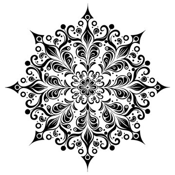 Ornate mandala with floral filigree. Decorative arabesque vector element. Elegant paisley circular pattern. intricate black and white arabic ornament for card design.