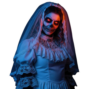 Spooky skeleton bride makeup and costume for halloween party