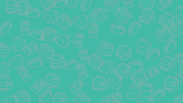 Seamless pattern background with cute hand drawn Japanese rice ball onigiri illustrations.